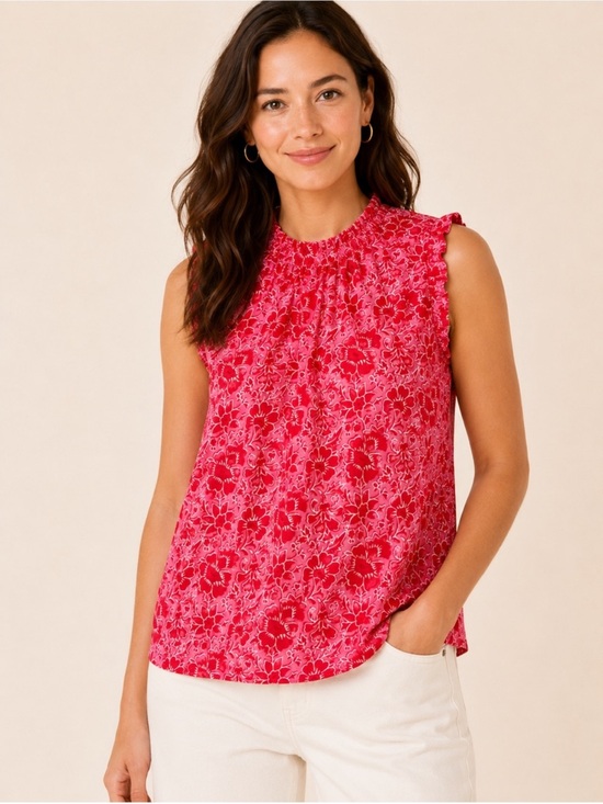 J. Crew Tops - J Crew Linen Floral Ruffle Neck Printed Top Size Medium